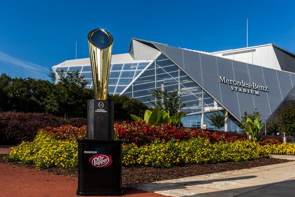 The scene outside Mercedes-Benz Stadium during a photo shoot ahead of the 2018 College Football Playoff championship game there. (Photo contributed by Atlanta Sports Council)