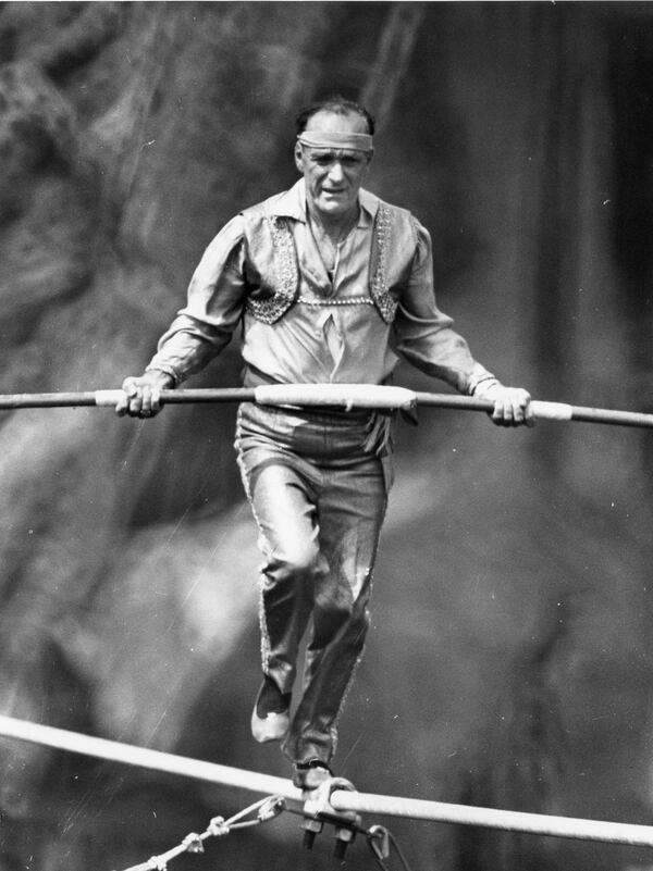 Karl Wallenda balances on a tightrope over Tallulah Gorge on July 18, 1970.