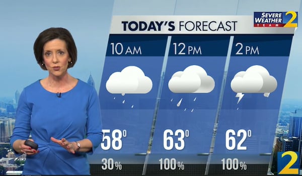 Rain chances increase throughout the morning, according to Channel 2 Action News meteorologist Jennifer Lopez. She expects storms to arrive by lunchtime.