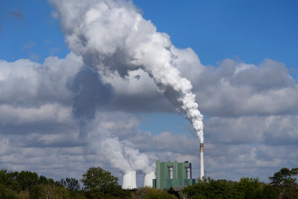 FILE - The Schkopau coal-fired power plant operates in Teutschenthal, near Halle, eastern Germany, Oct. 15, 2024. (AP Photo/Matthias Schrader, File)