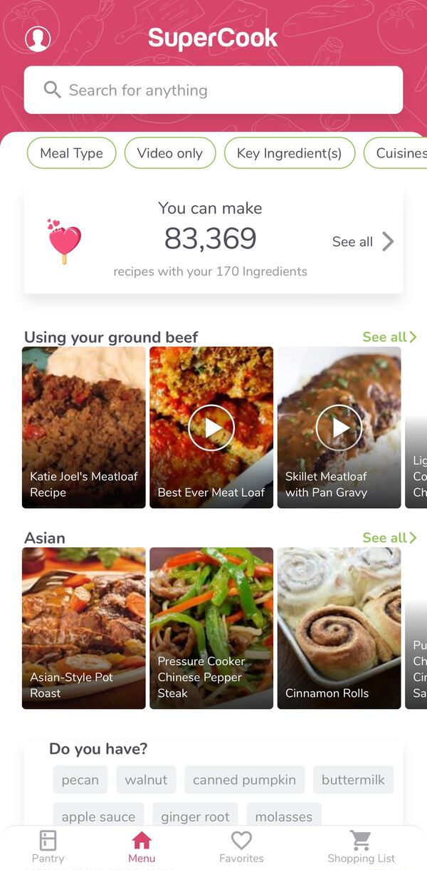 Screenshot from SuperCook: Recipe by Ingredient