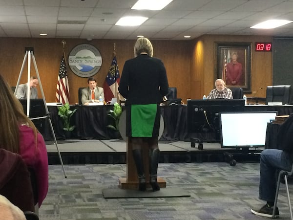 William Monroe Barfield’s great-great-granddaughter, Natalie Barfield, spoke in opposition of the proposed Mercedes-Benz Drive street name change at a recent Sandy Springs City Council meeting.