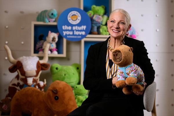 Sharon Price John, President and CEO of Build-A-Bear Workshop, poses for a photo Thursday, Dec. 12, 2024, in St. Louis. (AP Photo/Jeff Roberson)