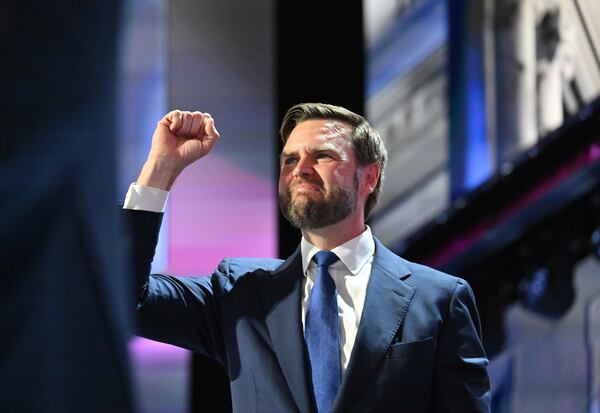 Republican vice presidential candidate Sen. JD Vance gets emotional as he leaves during the third day of the Republican National Convention, Wednesday, July 17, 2024, in downtown Milwaukee, WI. (Hyosub Shin / AJC)