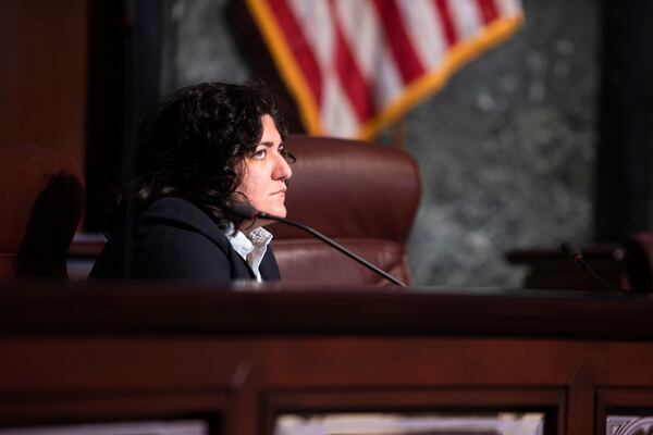 District 5 council member Liliana Bakhtiari listens to public comment during the Atlanta City Council FEC committee meeting on Wednesday, May 24, 2023, at City Hall in Atlanta.  Council members voted to approve funding for the new Atlanta police training center also known as Cop City. CHRISTINA MATACOTTA FOR THE ATLANTA JOURNAL-CONSTITUTION.