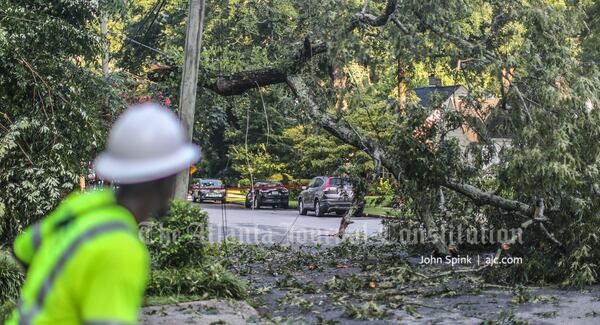 Crews are working to clear a fallen tree limb blocking Nelson Ferry Road that knocked out power to the area Thursday morning.