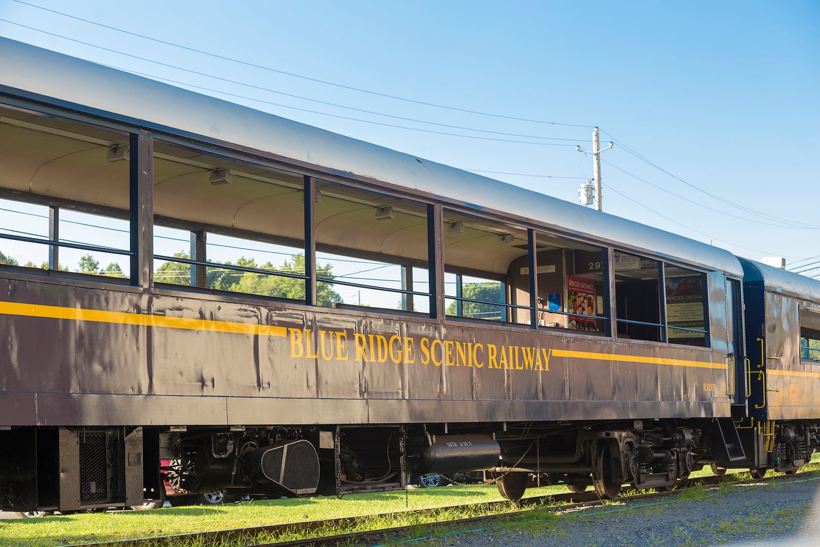 The Blue Ridge Scenic Railway offers visitors a way to see the area on a vintage train car.