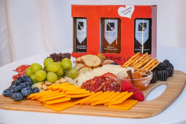 If you order an Emily G’s charcuterie jam kit, you’ll receive three flavors of jams and step-by-step directions for creating a charcuterie board like this one. (The cheese, charcuterie and fruit are not included.) Courtesy of Pete Massey