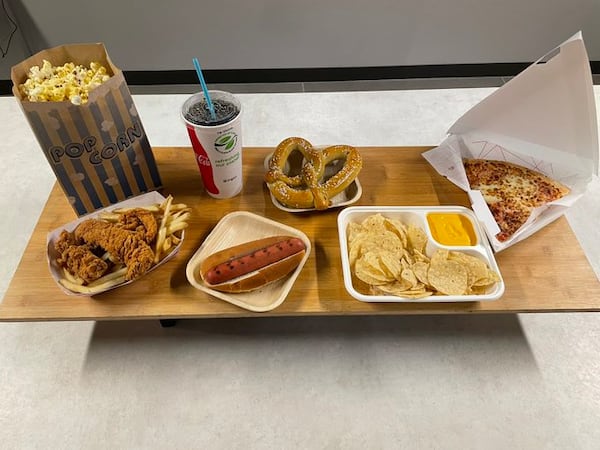 For $20, a family can purchase a slice of pizza, a hot dog, a Bavarian pretzel, popcorn, nachos with cheese, chicken tenders and fries and a refillable soda at the Mercedes-Benz Stadium. Courtesy of AMB Sports + Entertainment