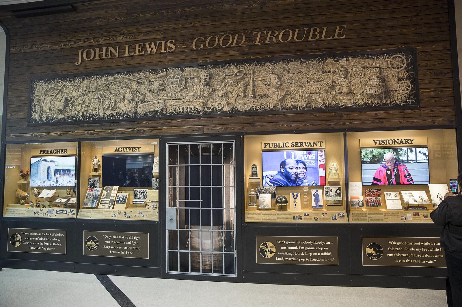 The art exhibit “John Lewis-Good Trouble” was unveiled Monday with historical artifacts, audio and visual installations and tributes to U.S. Rep. John Lewis in the atrium of the domestic terminal at Atlanta’s Hartsfield Jackson International Airport on Monday, April 8, 2019.