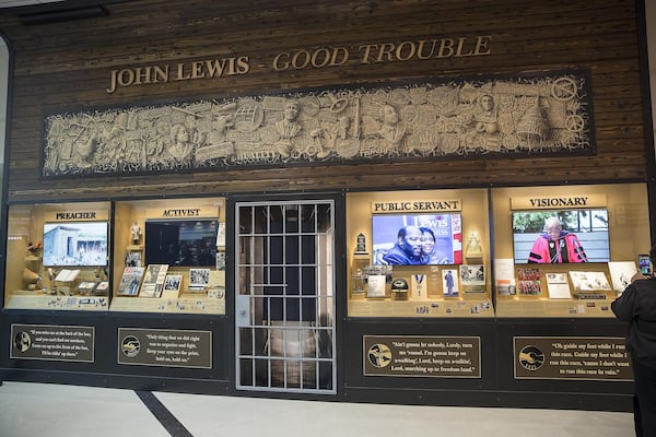 The art exhibit “John Lewis-Good Trouble” was unveiled Monday with historical artifacts, audio and visual installations and tributes to U.S. Rep. John Lewis in the atrium of the domestic terminal at Atlanta’s Hartsfield Jackson International Airport on Monday, April 8, 2019.