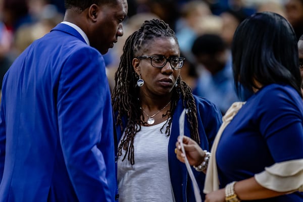 Coretta Brown, the assistant coach of the Georgia Southern University women’s basketball team, said the name Coretta grew on her, although she flirted a while with her middle name, Renee. "Now, whenever someone asks my name, I say ‘Coretta’ and I throw up the fist.” (Courtesy of AJ Henderson / Georgia Southern Athletics)