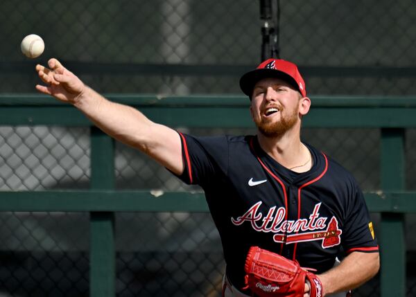 Braves pitcher Spencer Schwellenbach throws during spring training last week in North Port, Florida.