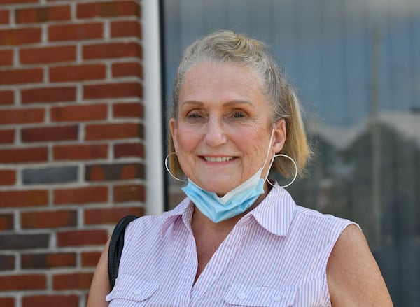 October 14, 2020 Fort Valley - Peach County voter Barbara Miltner speaks at an early voting location at the Peach County Courthouse in Fort Valley on Wednesday, October 14, 2020. (Hyosub Shin / Hyosub.Shin@ajc.com)