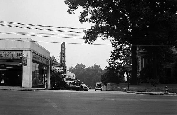 The Rhodes Theatre likely opened around 1937, when the Rhodes Center shopping district opened around and across from historic Rhodes Hall in Midtown. This photo is from 1944. (Lane Brothers / LBGPNS10-007q GSU Special Collections) 