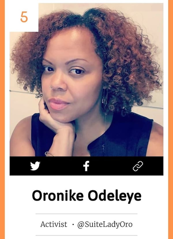 Oronike Odeleye, launched the #muteRKelly movement, to address  sexual violence against black girls in the wake of allegations and charges against singer R. Kelly. She was named the fifth most influential African-American in the country by The Root.