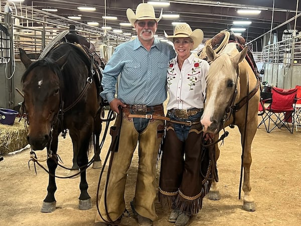 Lee and Wendi Griffin, of Ball Ground, Georgia, enjoy riding horses when Lee Griffin has time away from his work as a farrier.