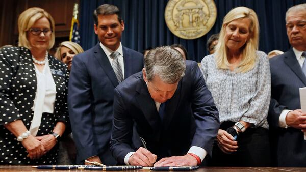 Gov. Brian Kemp and his allies have seized on news that Roe v. Wade could by overturned by reminding conservatives that he signed into law Georgia's "heartbeat bill" that would ban most abortions in the state at about six weeks into a pregnancy. Bob Andres / bandres@ajc.com