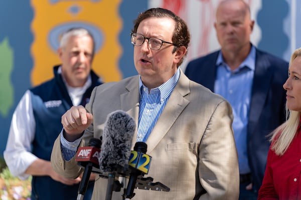 Georgia GOP Chair Josh McKoon speaks at the  Republican National Committee and the Trump 'Protect the Vote' tour hold an speaking event at the Forum River Center in Rome, Georgia.  Saturday, October 19, 2024 (Ben Hendren for the Atlanta Journal-Constitution)