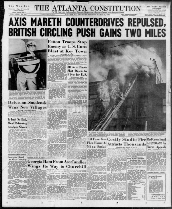 The Atlanta Constitution front page March 25, 1943.