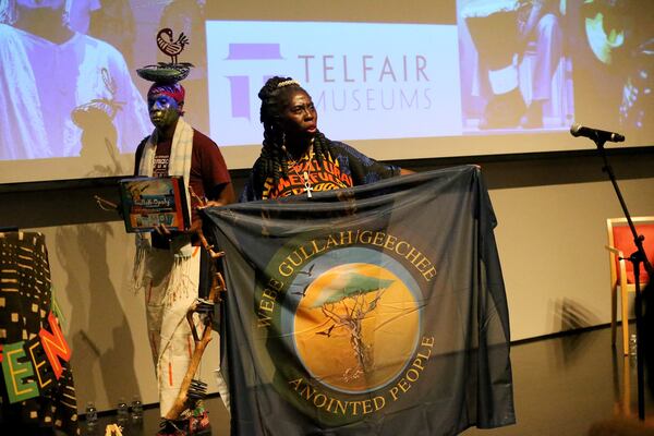 Queen Quet is joined by the "African Spirit" during the Juneteenth Free Family Day on Saturday, June 10, 2023 at the Jepson Center for the Arts.