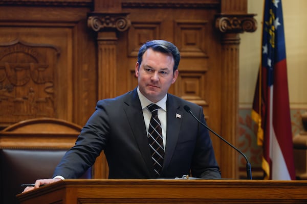 Lt. Gov. Burt Jones speaks on day nine of the Senate session at the Georgia State Capitol on Monday, January 30, 2023. (The Atlanta Journal-Constitution) 