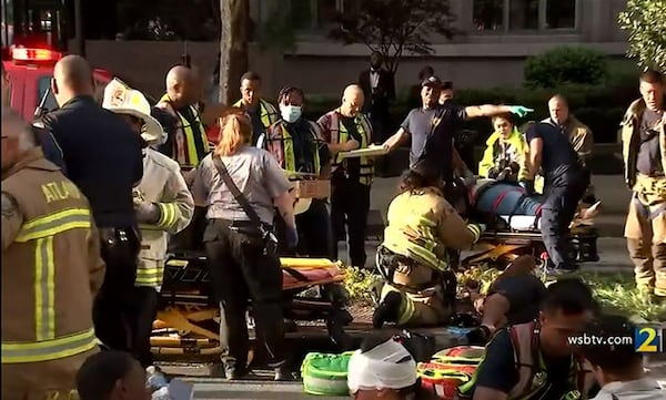 Channel 2 Action News was at the scene shortly after a pedal pub accident in Midtown Atlanta, and fire and emergency personnel were treating multiple victims. (Photo: Channel 2 Action News)