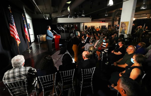 080922 Atlanta: Democratic nominee for Governor Stacey Abrams makes her economic address outlining her vision for Georgia’s economy on Tuesday, August 9, 2022, in Atlanta.   “Curtis Compton / Curtis Compton@ajc.com