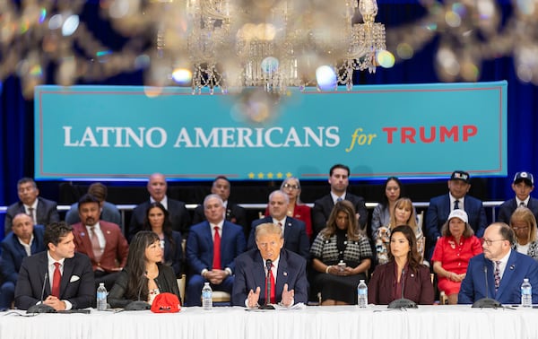 Republican presidential candidate and former President Donald Trump speaks during a roundtable discussion with local Latino leaders at Trump National Doral Miami on Tuesday, Oct. 22, 2024, in Doral, Florida. (Matias J. Ocner/Miami Herald/TNS)