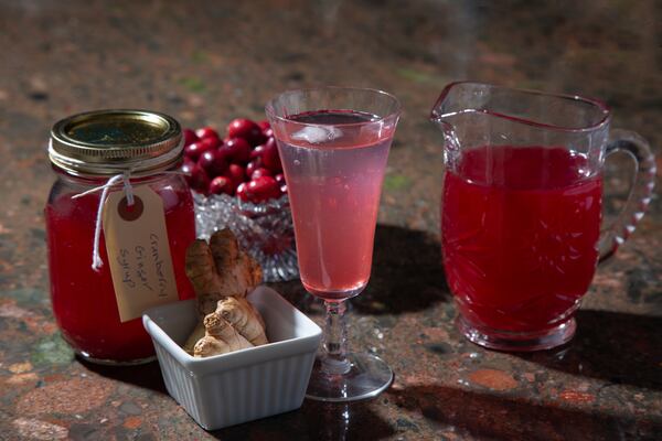 Use Cranberry Ginger Syrup in a drink for yourself or guests, or put it in a jar and turn it into a gift. (Styling by C.W. Cameron / Martha Williams for the AJC)