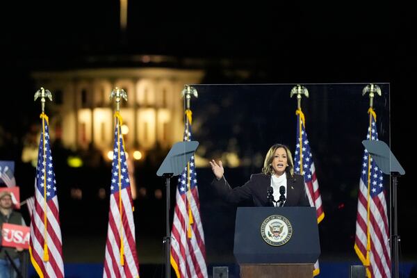 Democratic presidential nominee Vice President Kamala Harris delivers remarks during a campaign event at the Ellipse near the White House in Washington, Tuesday, Oct. 29, 2024. (AP Photo/Stephanie Scarbrough)