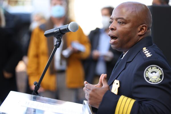 Atlanta Police Chief Rodney Bryant gives a speech during the unveiling of a space that will be used for a new police precinct in Buckhead on Thursday, January 13, 2022. Miguel Martinez for The Atlanta Journal-Constitution 