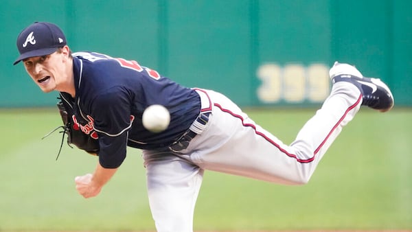 Atlanta Braves starter Max Fried delivers against the Pittsburgh Pirates during the first inning of a baseball game, Tuesday, Aug. 23, 2022, in Pittsburgh. (AP Photo/Keith Srakocic)