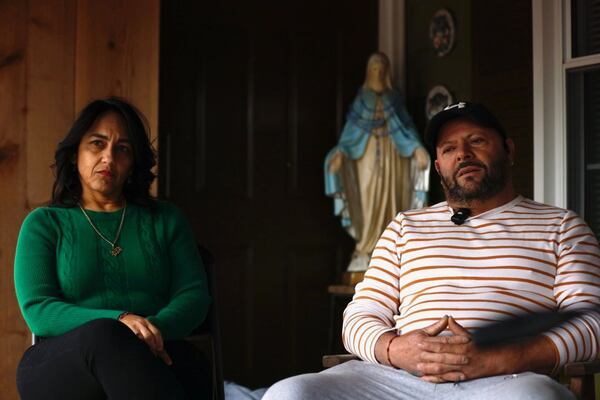 Edwin Valladares and his wife Awilda Familia recount Walter Valladares' arrest by ICE authorities Sunday, Jan. 26, 2025, in Lilburn, Georgia. (Miguel Martinez/The Atlanta Journal-Constitution)