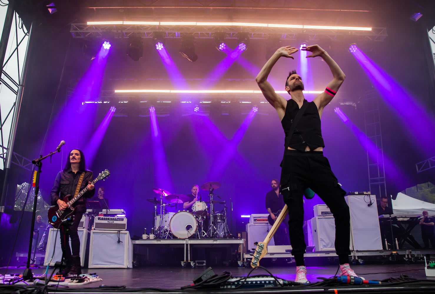 Placebo makes a rare appearance on the Ponce De Leon stage on the first day of the Shaky Knees Music Festival at Atlanta's Central Park on Friday, May 5, 2023. (RYAN FLEISHER FOR THE ATLANTA JOURNAL-CONSTITUTION)