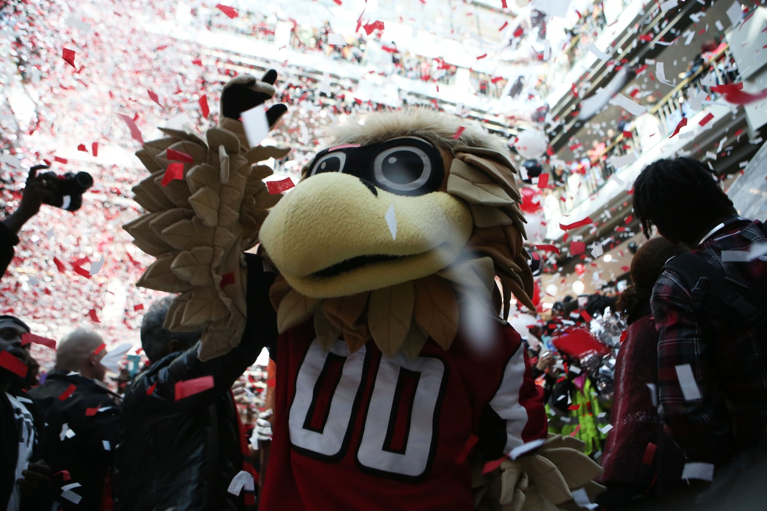 Falcons pep rally at City Hall