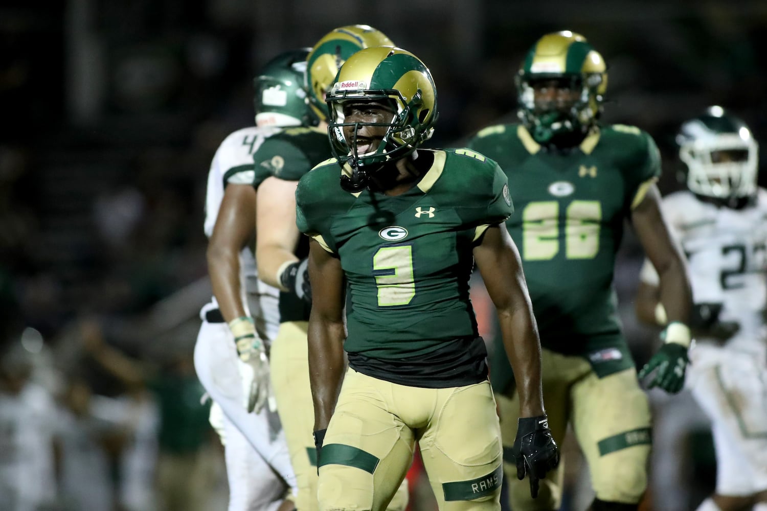 Sept. 18, 2020 - Loganville, Ga: Grayson wide receiver Jaden Smith (3) celebrates a catch against Collins Hill at Grayson High School Friday, September 18, 2020 in Loganville, Ga.. Grayson won 28-7. JASON GETZ FOR THE ATLANTA JOURNAL-CONSTITUTION