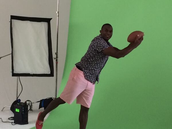 Falcons wide receiver Julio Jones on the set of his commercial shoot in the summer of 2014. (D. Orlando Ledbetter/Dledbetter@ajc.com)