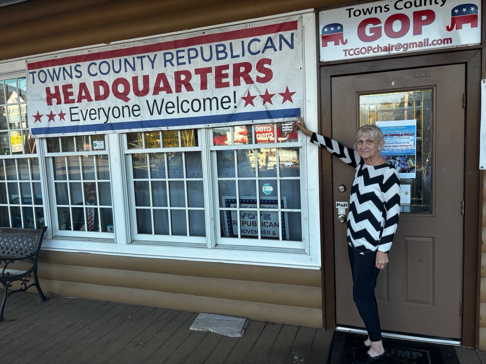 Towns County GOP Chair Betsy Young has led efforts to boost early voting by Republicans at the party’s headquarters in a strip mall near Young Harris. “Four years ago, we were reactive instead of proactive," Young said. "But now we’re being proactive.” (Greg Bluestein/AJC)