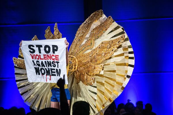  Miss Brazil Julia Horta showcases her costume that represents her country at the Miss Universe Pageant National Costume Show in Atlanta on Friday, Dec. 6, 2019.  PHOTO BY ELISSA BENZIE/FOR THE AJC