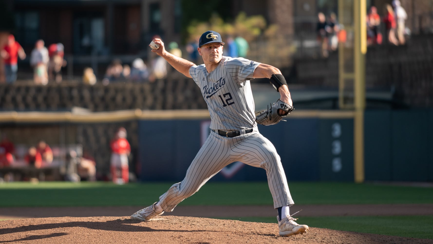 Jackson Finley takes the mound for Georgia Tech during the 20th Spring Classic game against Georgia on Sunday at Coolray Field in Lawrenceville. (Jamie Spaar / for The Atlanta Journal-Constitution)