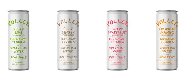 Volley canned drinks come in four flavors and have just three ingredients: 100% blue agave tequila, sparkling water and organic juice. Courtesy of Volley