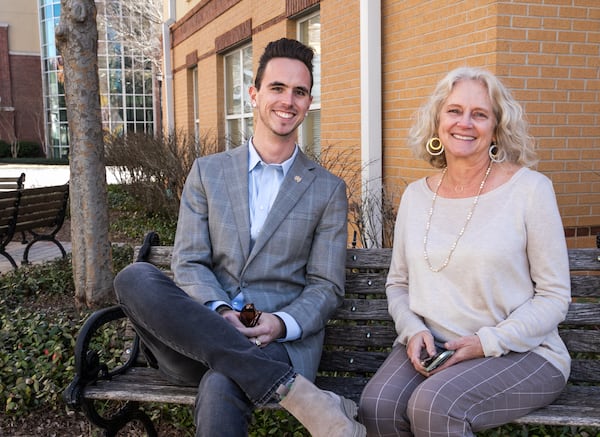 Kennesaw State University has many success stories from their Center for Young Adult Addiction and Recovery programs, but stresses recovery is a daily process. Blake Schneider, left, the director of the center, is with executive director Teresa Wren Johnston on Thursday, March 3, 2022. (Jenni Girtman for The Atlanta Journal-Constitution)