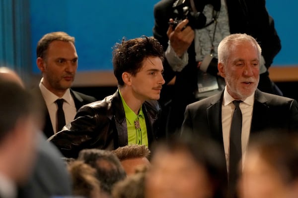 Timothee Chalamet in the audience during the 31st annual Screen Actors Guild Awards on Sunday, Feb. 23, 2025, at the Shrine Auditorium in Los Angeles. (AP Photo/Chris Pizzello)