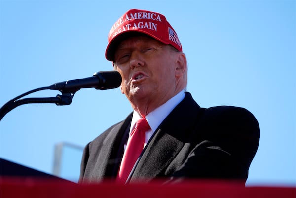 Republican presidential nominee former President Donald Trump speaks at a campaign rally in Lititz, Pa., Sunday, Nov. 3, 2024. (AP Photo/Evan Vucci)