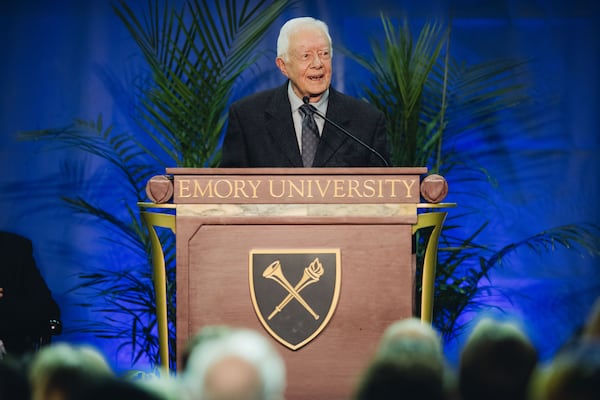 0091401-17SNSept 14, 2017:Emory University distinguished professor and former President of the United States Jimmy Carter address the student body at the Woodpec Athletic Facility on the Emory University campus in Atlanta, GA. Stephen Nowland/Emory University