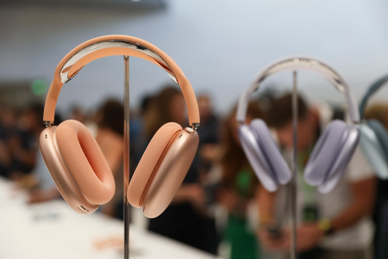 The AirPods Max are displayed at Apple headquarters Monday, Sept. 9, 2024, in Cupertino, Calif. (AP Photo/Juliana Yamada)