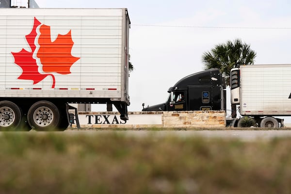 Truck drivers wait to enter Mexico from the U.S. at the Pharr International Bridge, Tuesday, March 4, 2025, in Pharr, Texas. (AP Photo/Eric Gay)