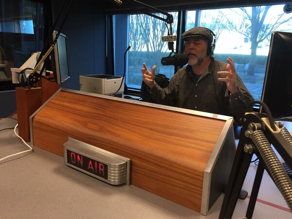  Eric Von Haessler holding fort at the mic at WSB studios Monday, January 9, 2017, his first day with his new weekday show. CREDIT: Rodney Ho/ rho@ajc.com