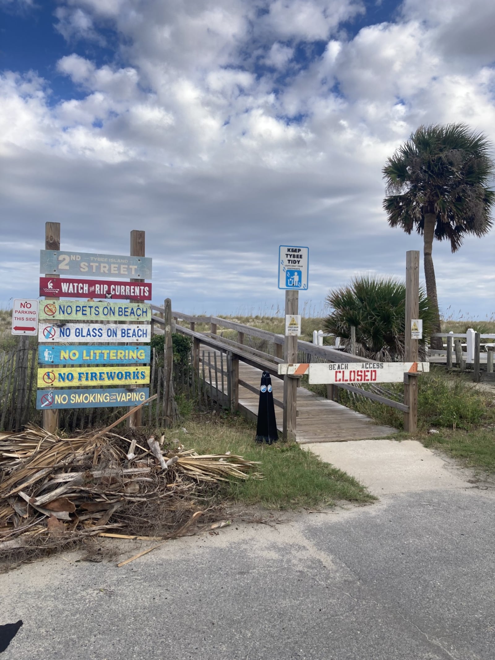 Beach erosion has led to the closing of a dune crossover at 2nd Street on Tybee Island. Adam Van Brimmer/AJC